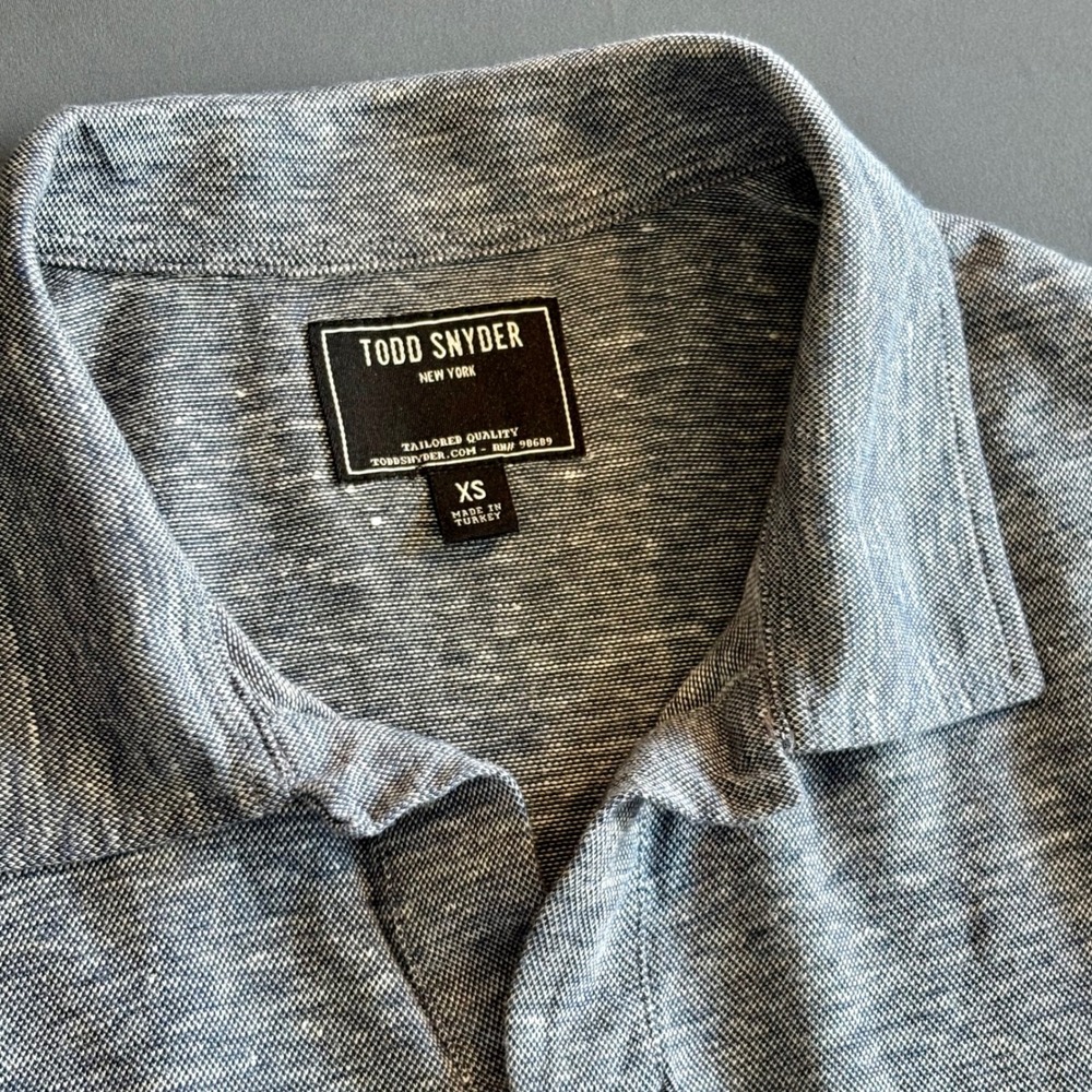 Todd Snyder Johnny Collar Polo | Size XS | Blue Melange Cotton Linen Blend